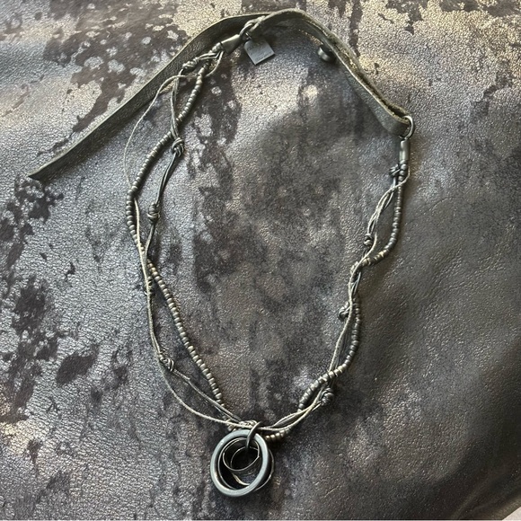 GOTI .925 Black Leather Mixed Chain 4 Ring Necklace Unisex Made in Italy - Picture 1 of 16